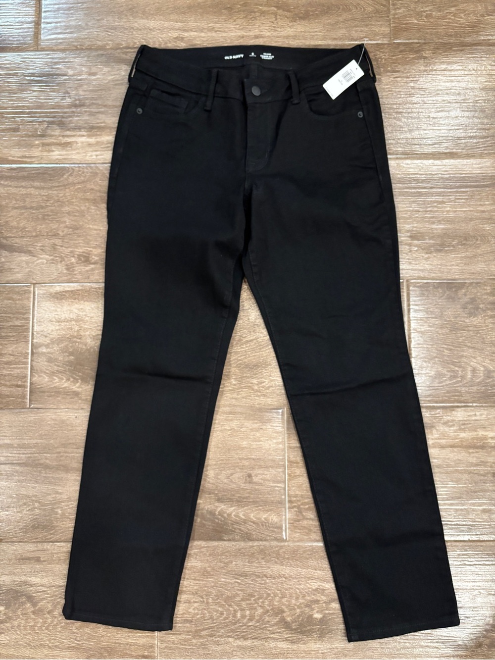 Old Navy Women’s 6 Petite Black Mid rise Straight Jeans Stretch Denim